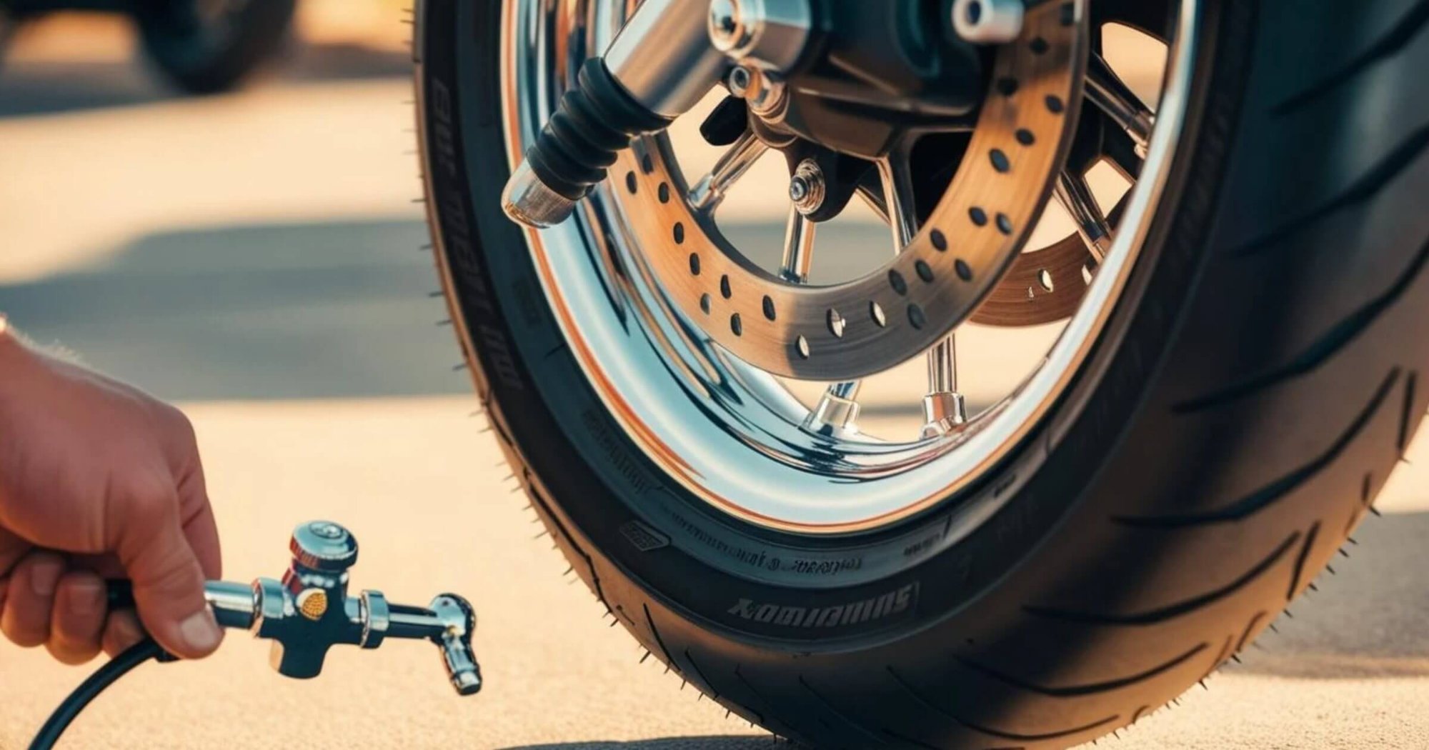 Reifendruck beim Motorrad prüfen mit Kompressor